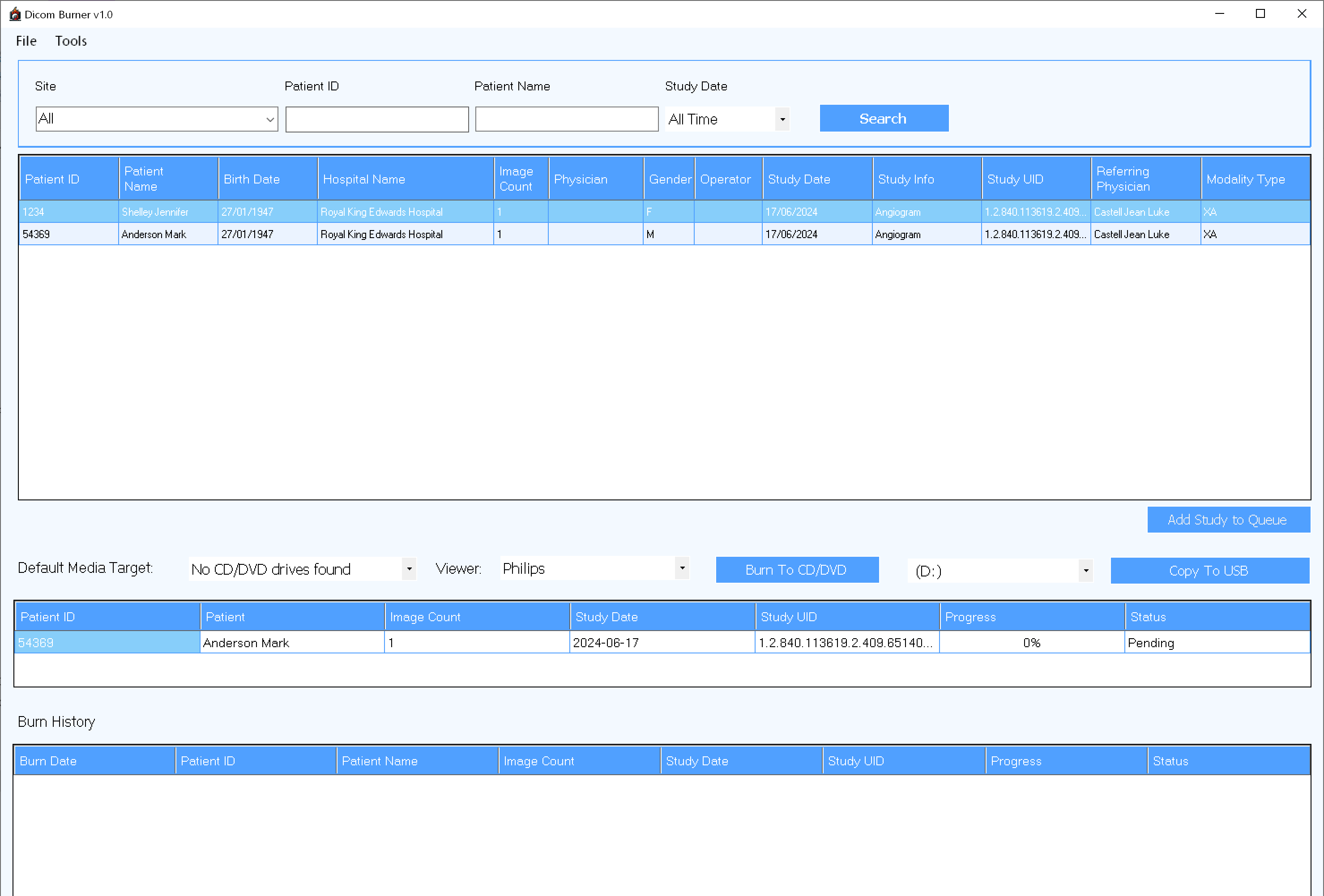 DICOM Burner Application Preview